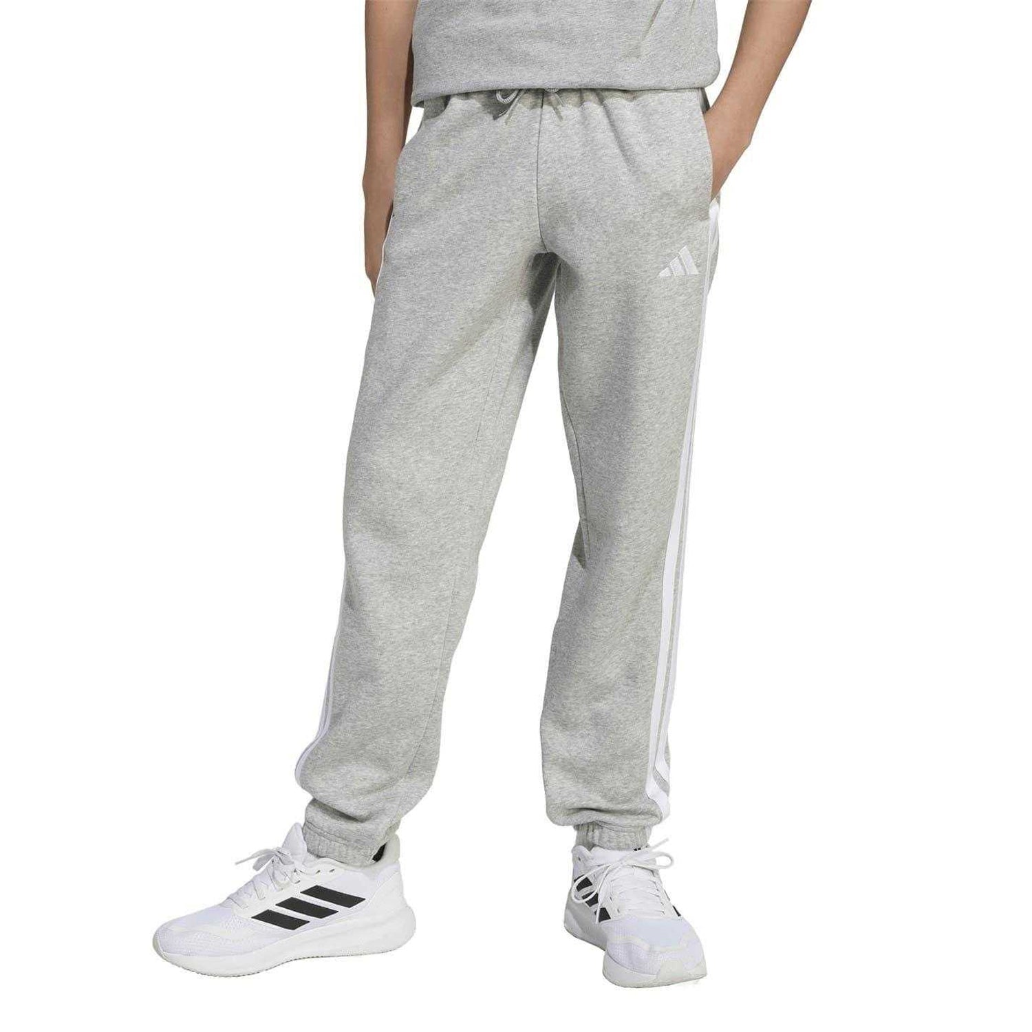 Grey-White - Side - Adidas Childrens-Kids Essentials Joggers
