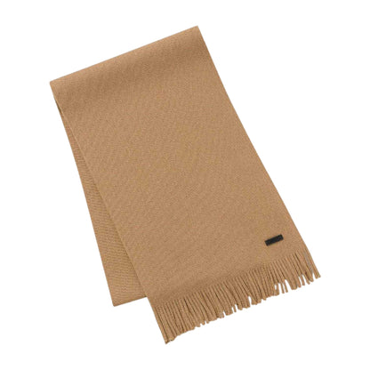 Beige - Back - Boss Mens Albas Virgin Wool Logo Scarf