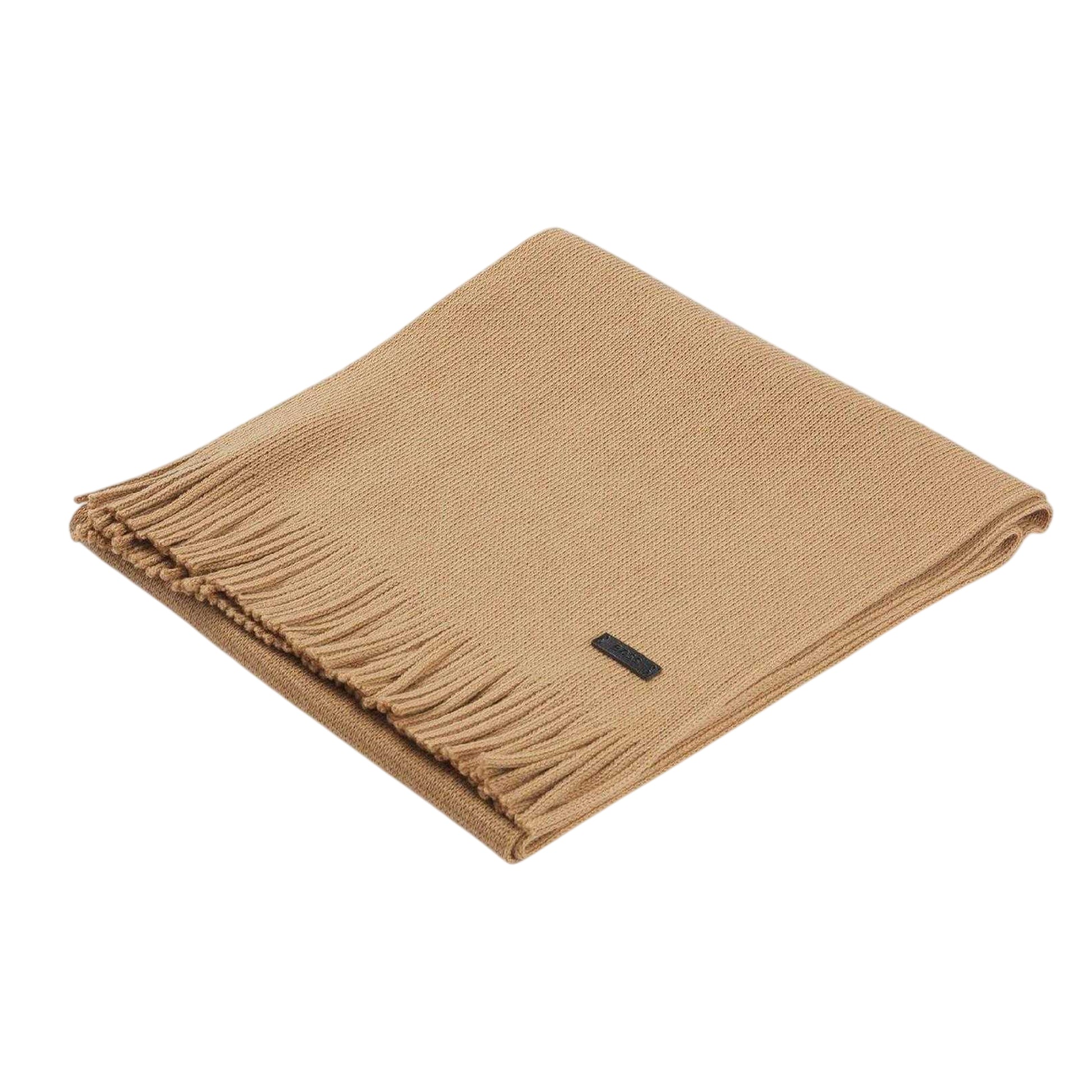 Beige - Side - Boss Mens Albas Virgin Wool Logo Scarf