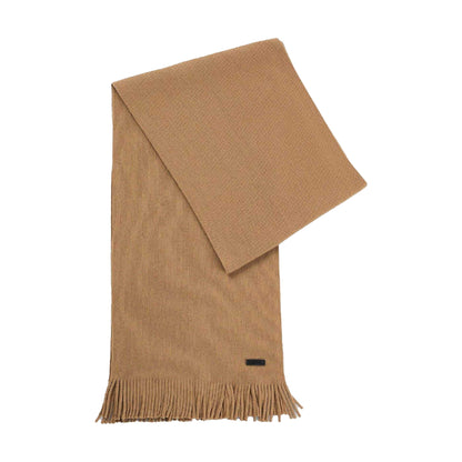 Beige - Front - Boss Mens Albas Virgin Wool Logo Scarf