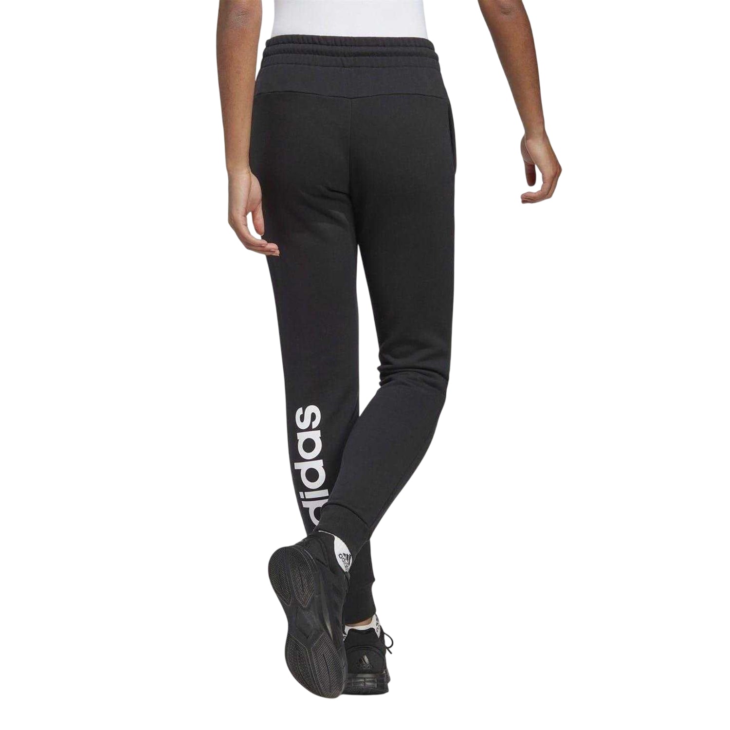Black-White - Back - Adidas Womens-Ladies Linear Slim Joggers