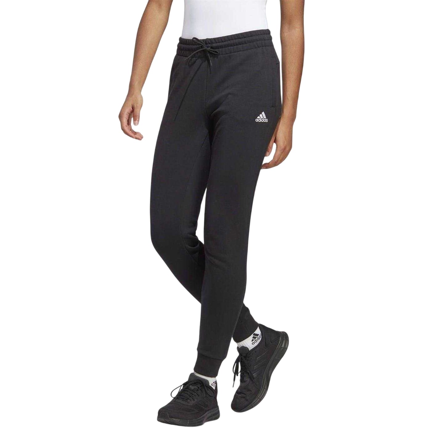 Black-White - Side - Adidas Womens-Ladies Linear Slim Joggers