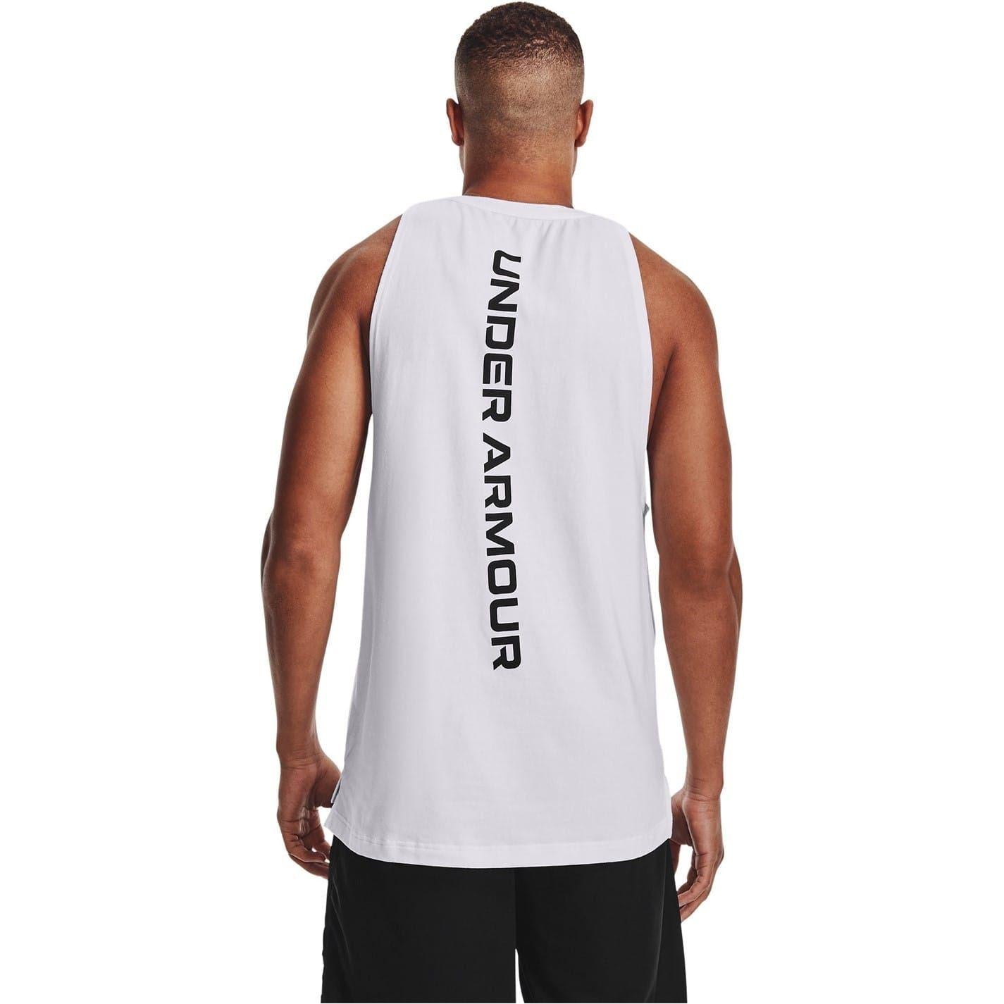 White-Black - Back - Under Armour Mens Baseline Tank Top
