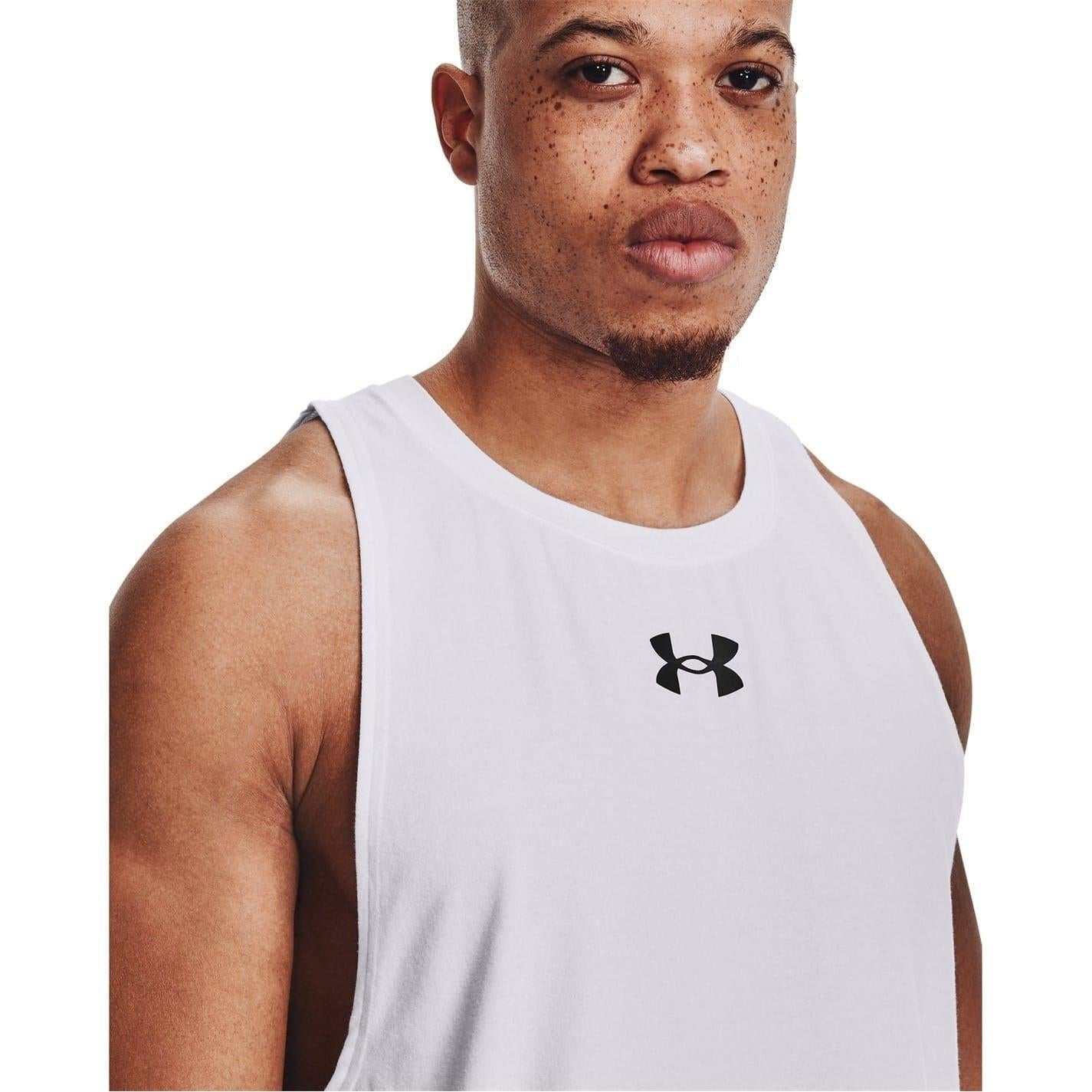 White-Black - Side - Under Armour Mens Baseline Tank Top