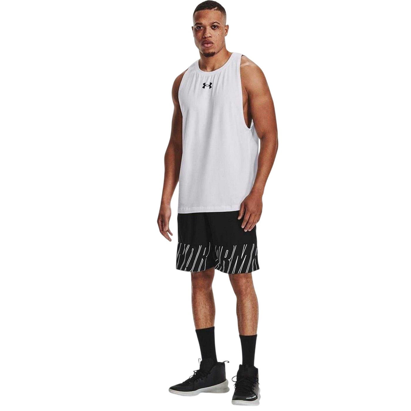 White-Black - Pack Shot - Under Armour Mens Baseline Tank Top