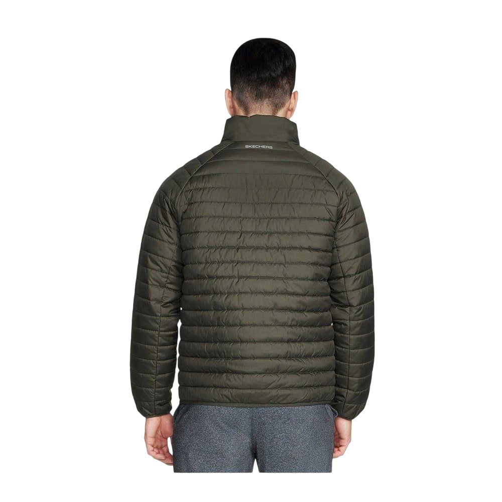 Brown-Olive - Back - Skechers Mens Go Shield Altitude Puffer Jacket