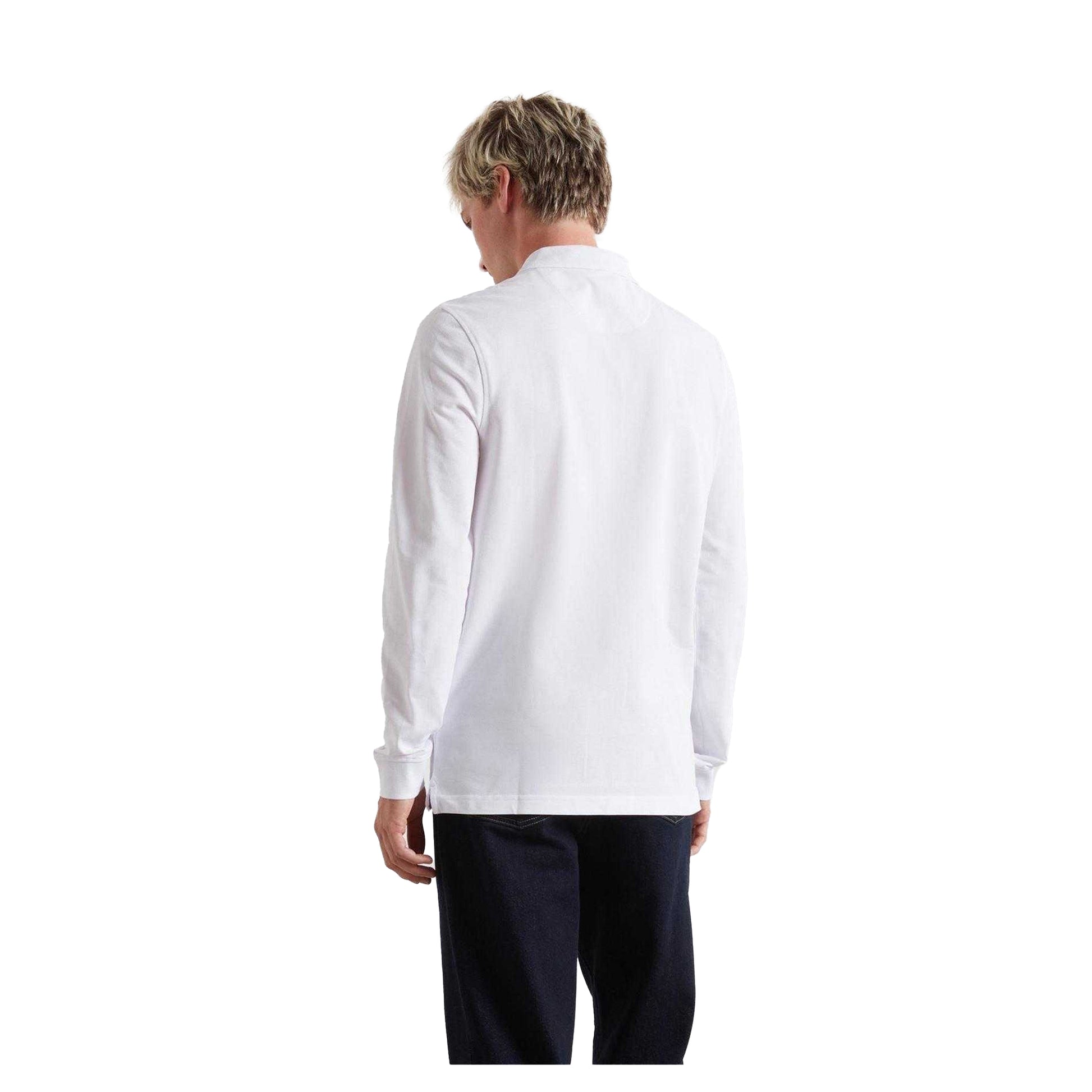 White - Back - Farah Mens Cotton Blend Long-Sleeved Polo Shirt
