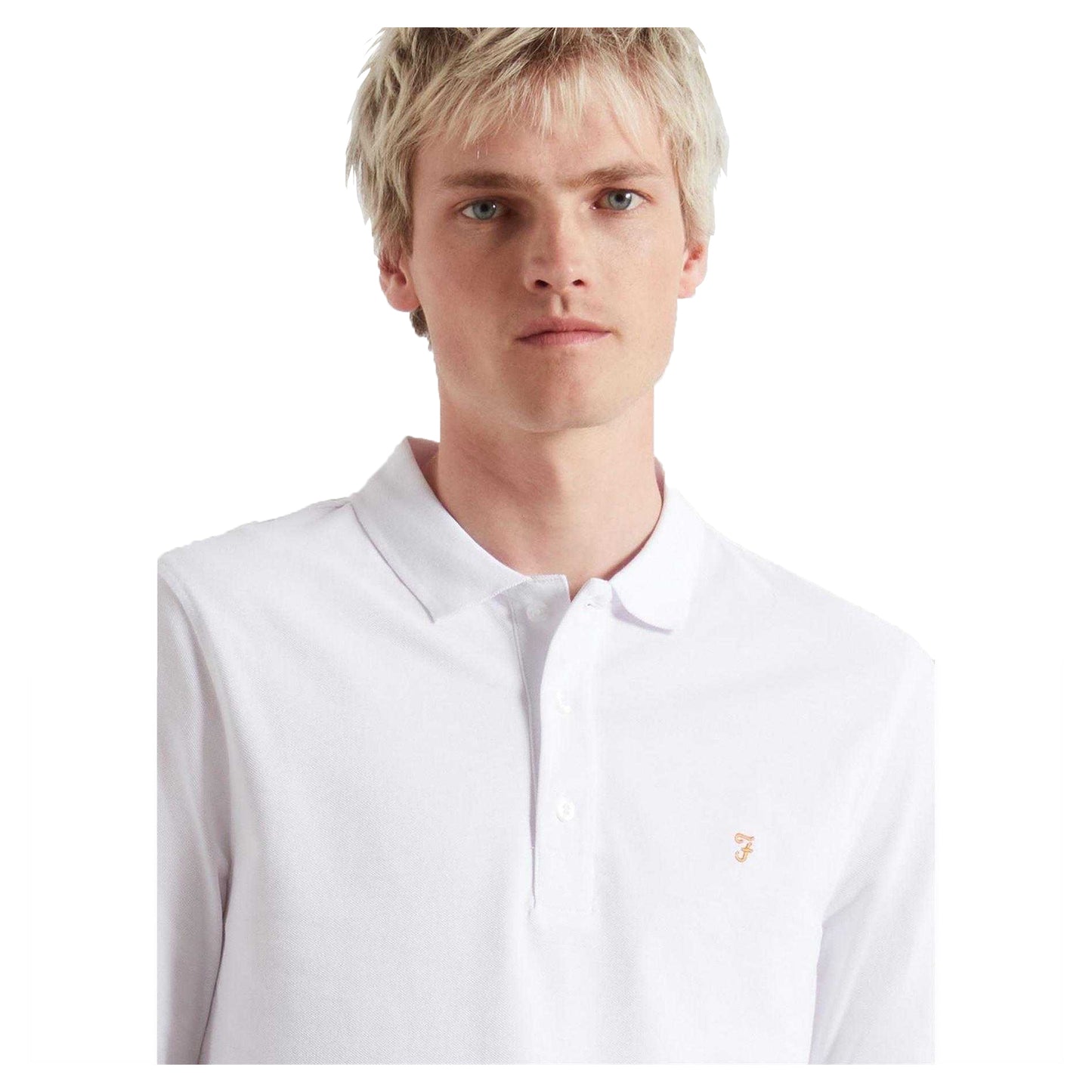 White - Side - Farah Mens Cotton Blend Long-Sleeved Polo Shirt