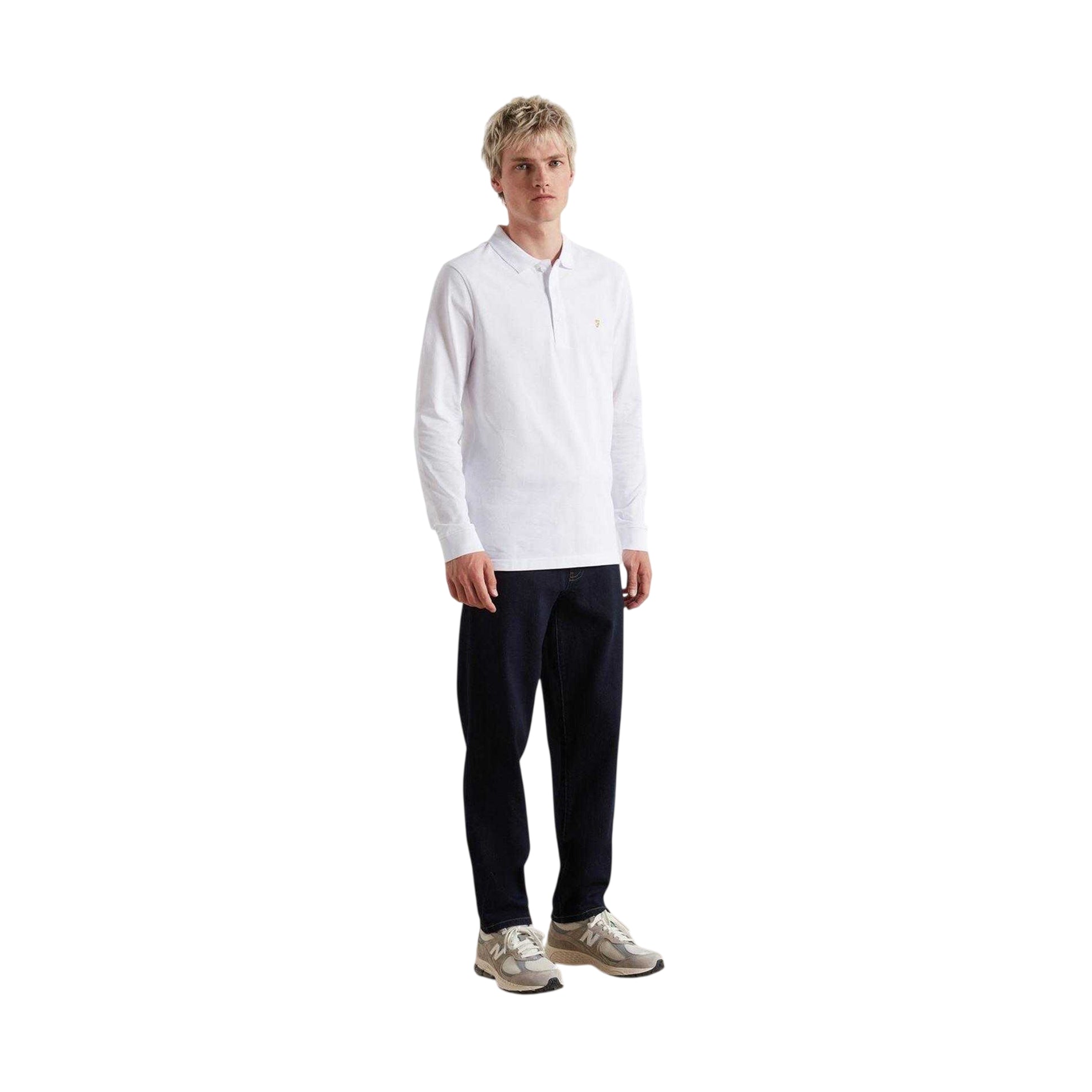 White - Lifestyle - Farah Mens Cotton Blend Long-Sleeved Polo Shirt