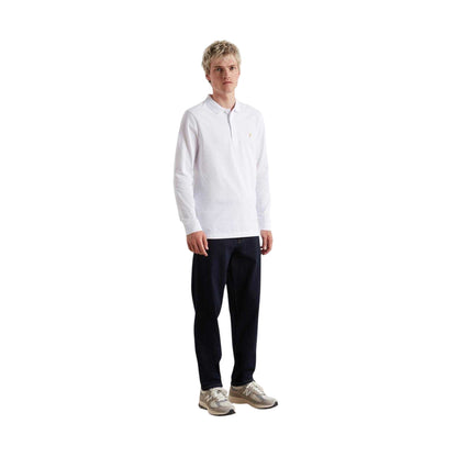 White - Lifestyle - Farah Mens Cotton Blend Long-Sleeved Polo Shirt