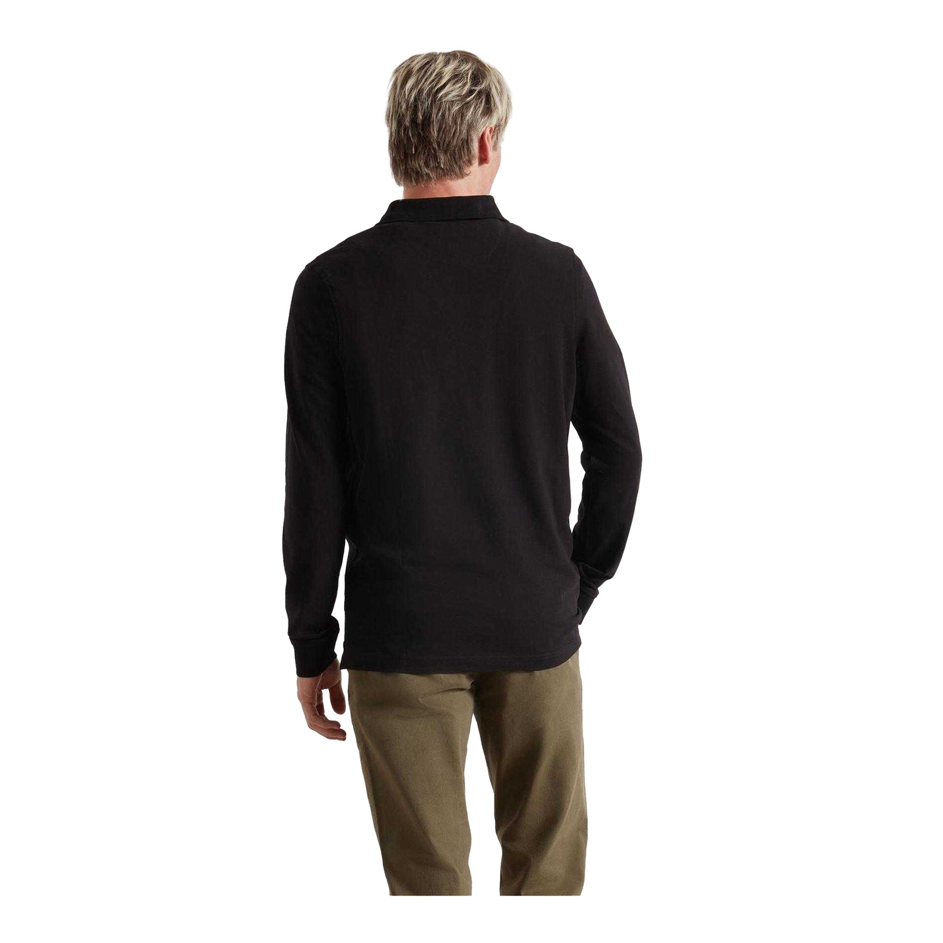 Black - Back - Farah Mens Cotton Blend Long-Sleeved Polo Shirt