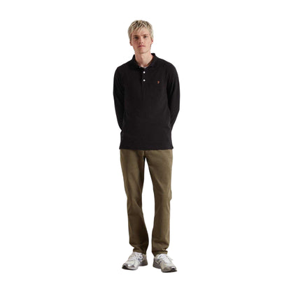 Black - Lifestyle - Farah Mens Cotton Blend Long-Sleeved Polo Shirt