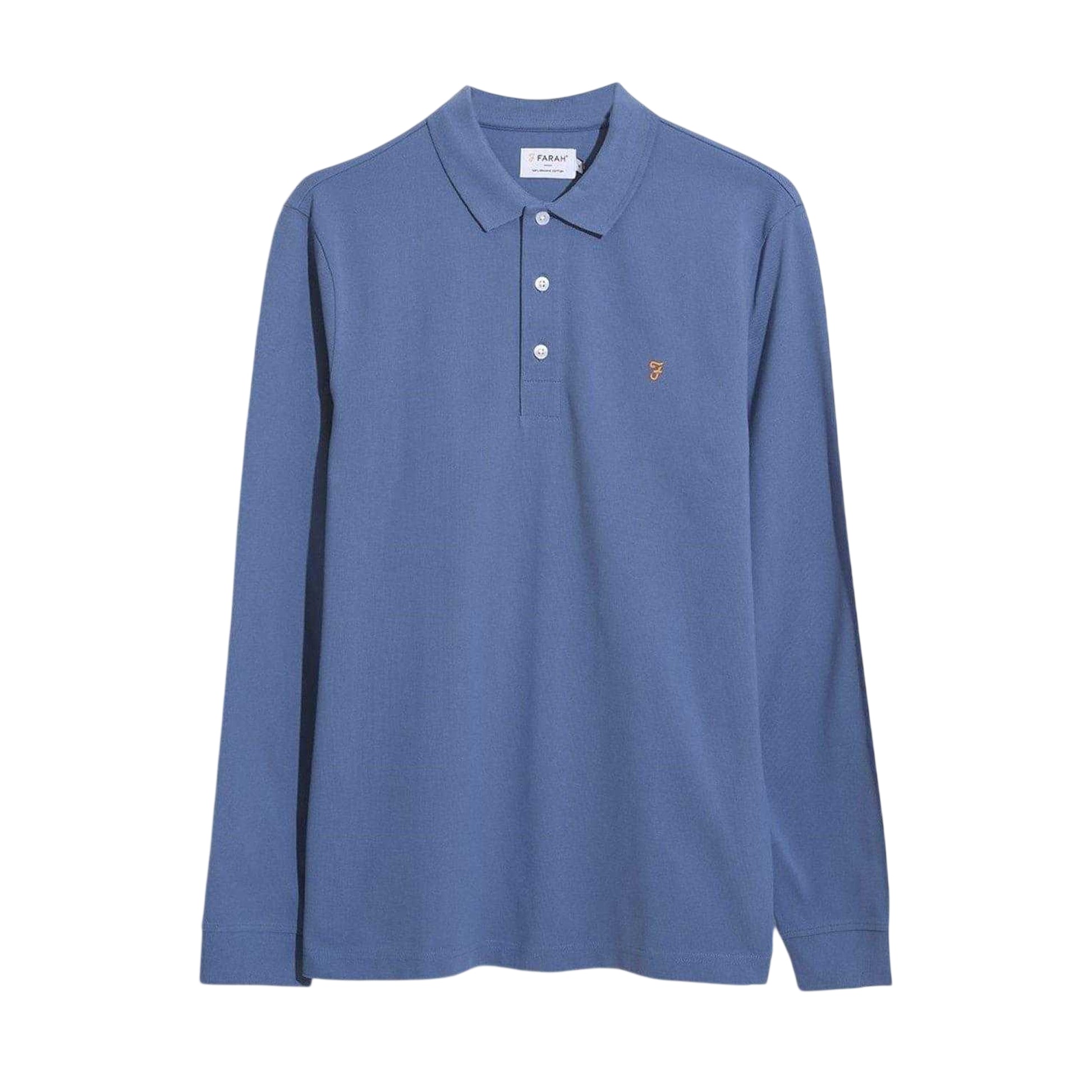 Paradise Blue - Front - Farah Mens Cotton Blend Long-Sleeved Polo Shirt