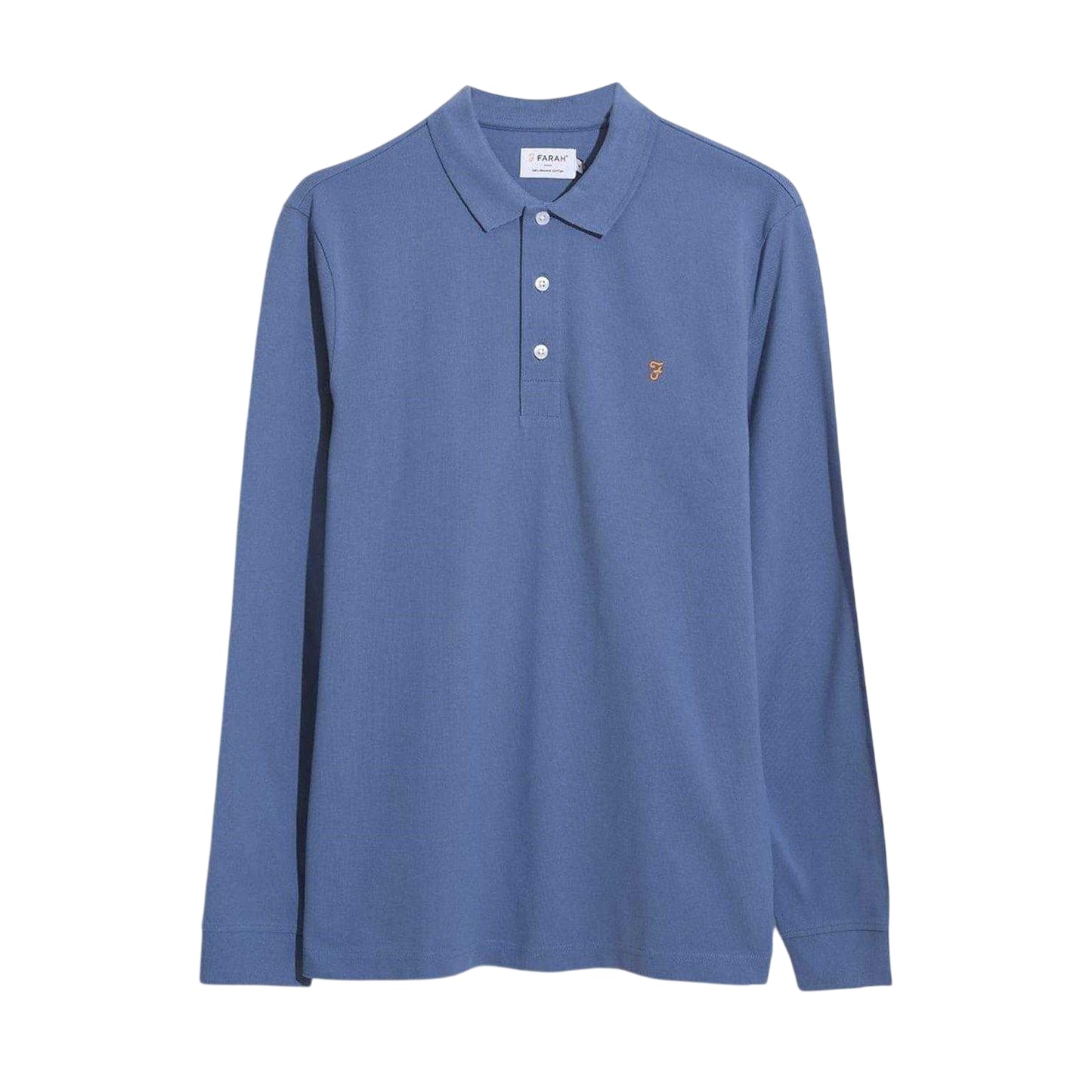 Paradise Blue - Front - Farah Mens Cotton Blend Long-Sleeved Polo Shirt