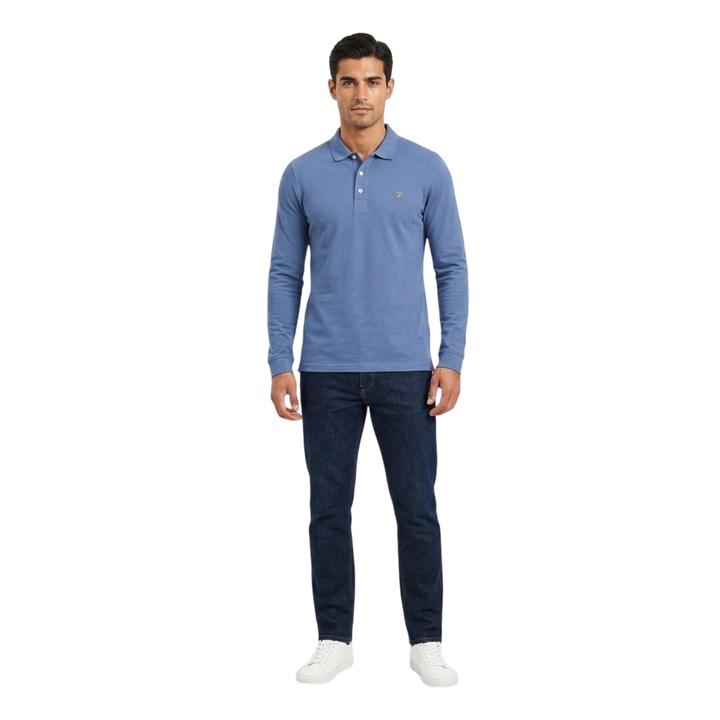 Paradise Blue - Back - Farah Mens Cotton Blend Long-Sleeved Polo Shirt