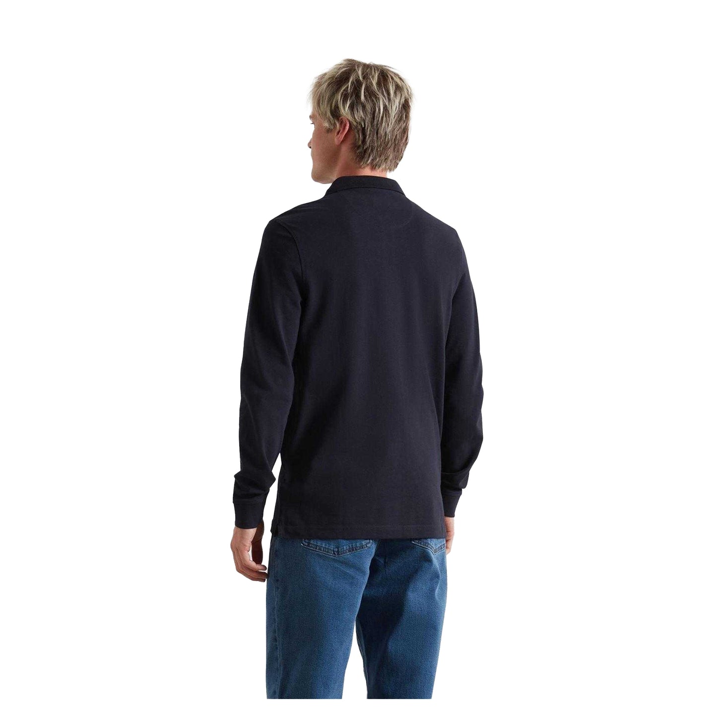 True Navy - Back - Farah Mens Cotton Blend Long-Sleeved Polo Shirt