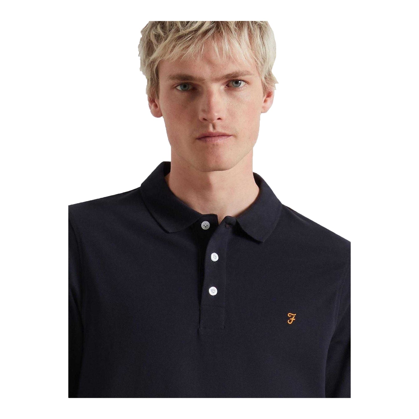 True Navy - Side - Farah Mens Cotton Blend Long-Sleeved Polo Shirt