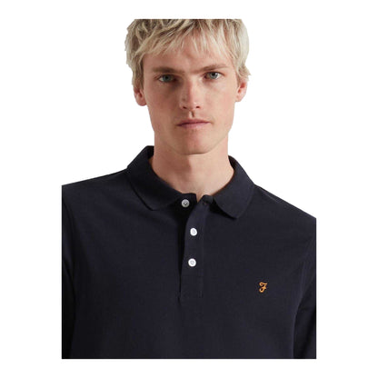 True Navy - Side - Farah Mens Cotton Blend Long-Sleeved Polo Shirt