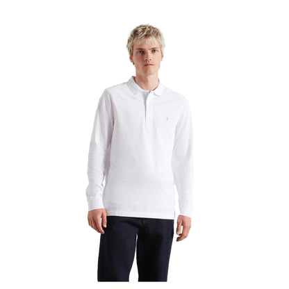 White - Front - Farah Mens Cotton Blend Long-Sleeved Polo Shirt