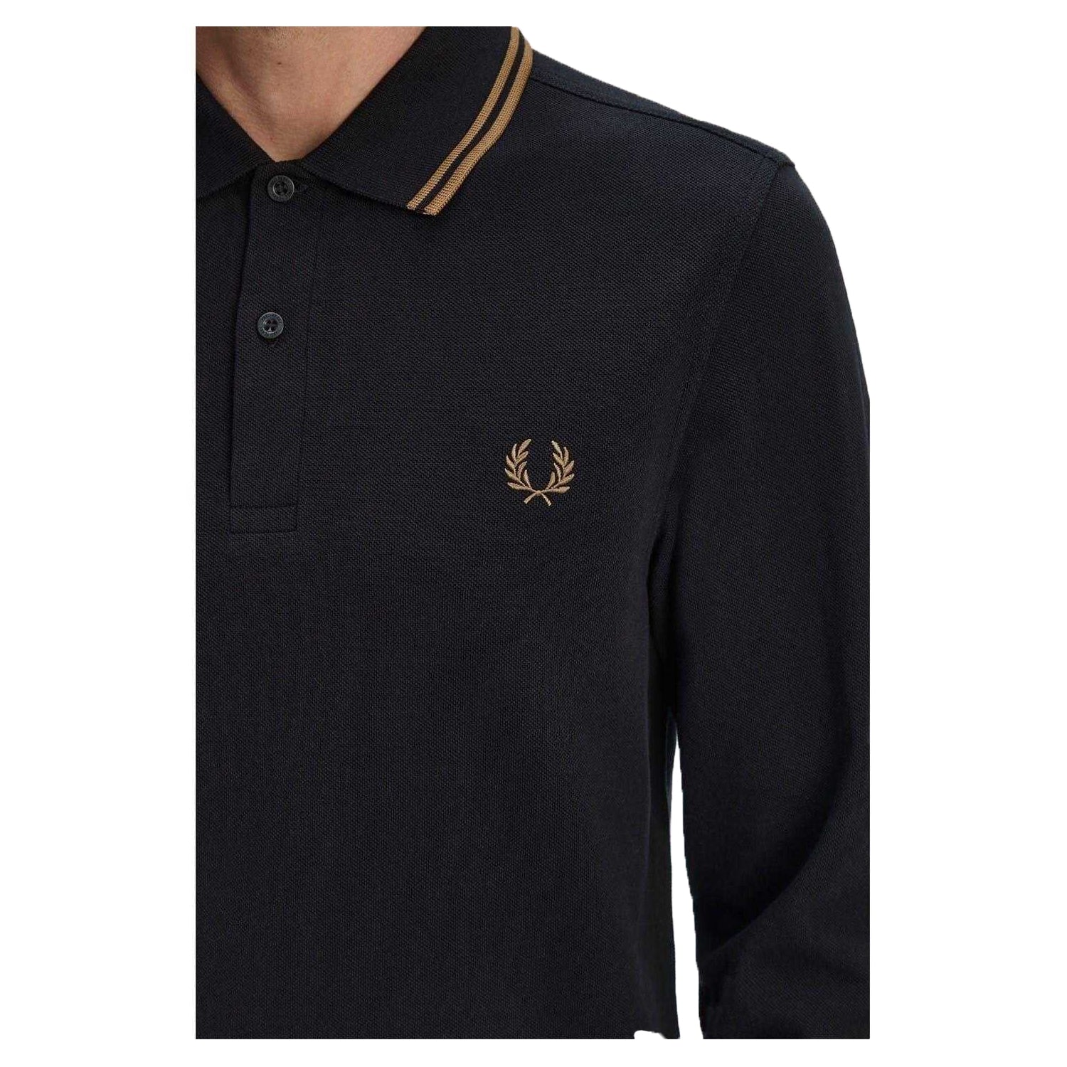 Black - Side - Fred Perry Mens Long-Sleeved Polo Shirt