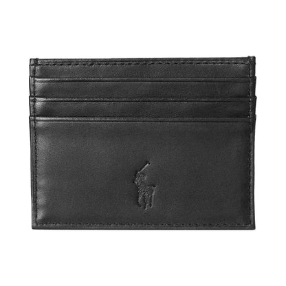 Black - Back - Ralph Lauren Polo Text Logo Leather Card Holder
