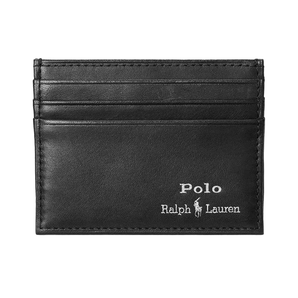Black - Front - Ralph Lauren Polo Text Logo Leather Card Holder