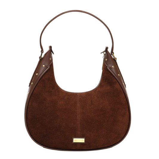 Chocolate - Front - Biba Studded Leather Everyday Shoulder Bag