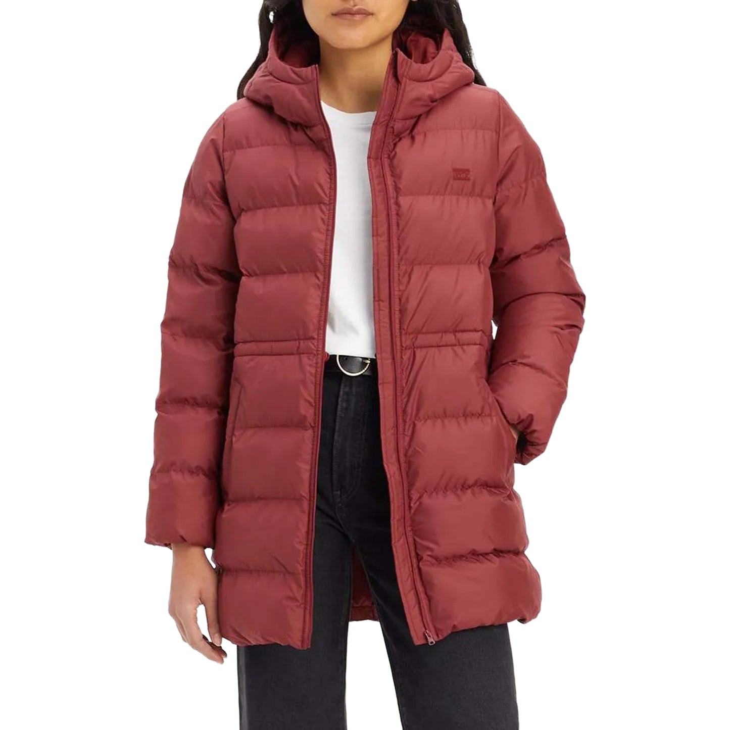 Wine - Front - Levis Womens-Ladies Midi Hooded Jacket