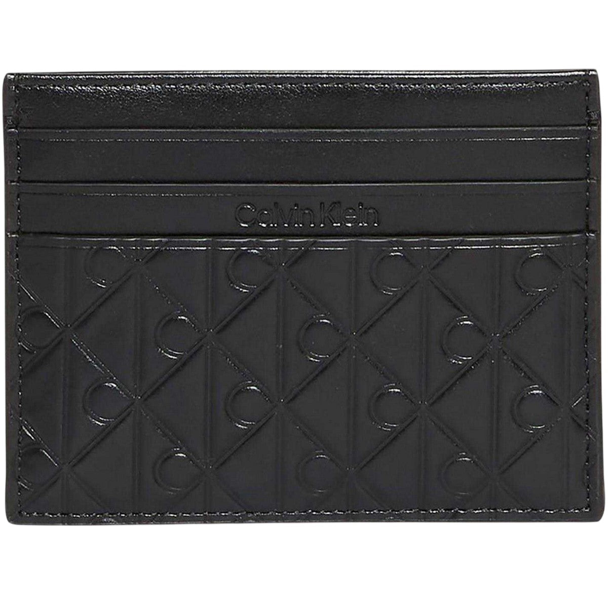Black - Front - Calvin Klein Monogram Leather Embossed Card Holder