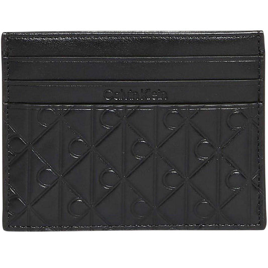 Black - Front - Calvin Klein Monogram Leather Embossed Card Holder