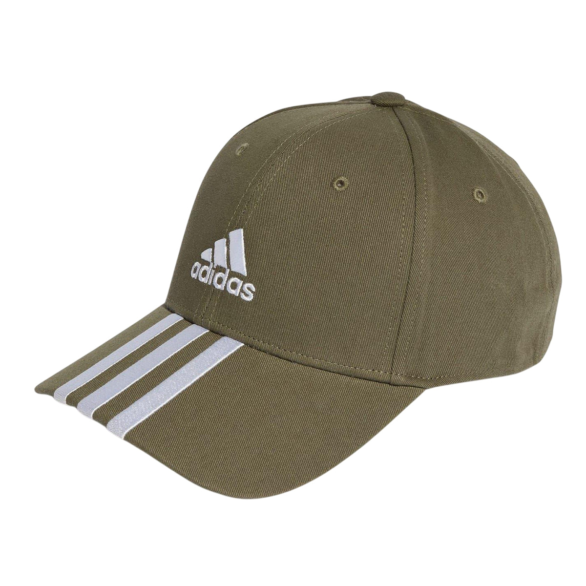Khaki Green - Front - Adidas Mens 3 Stripes Cotton Twill Baseball Cap