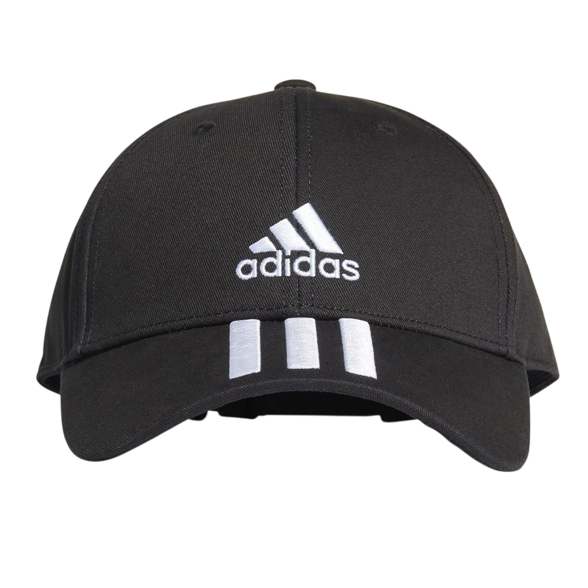 Black-White - Front - Adidas Mens 3 Stripes Cotton Twill Baseball Cap
