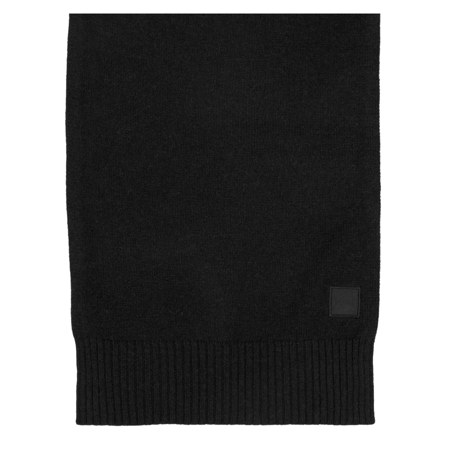 Black - Back - Boss Mens Logo Wool Ribbed Scarf