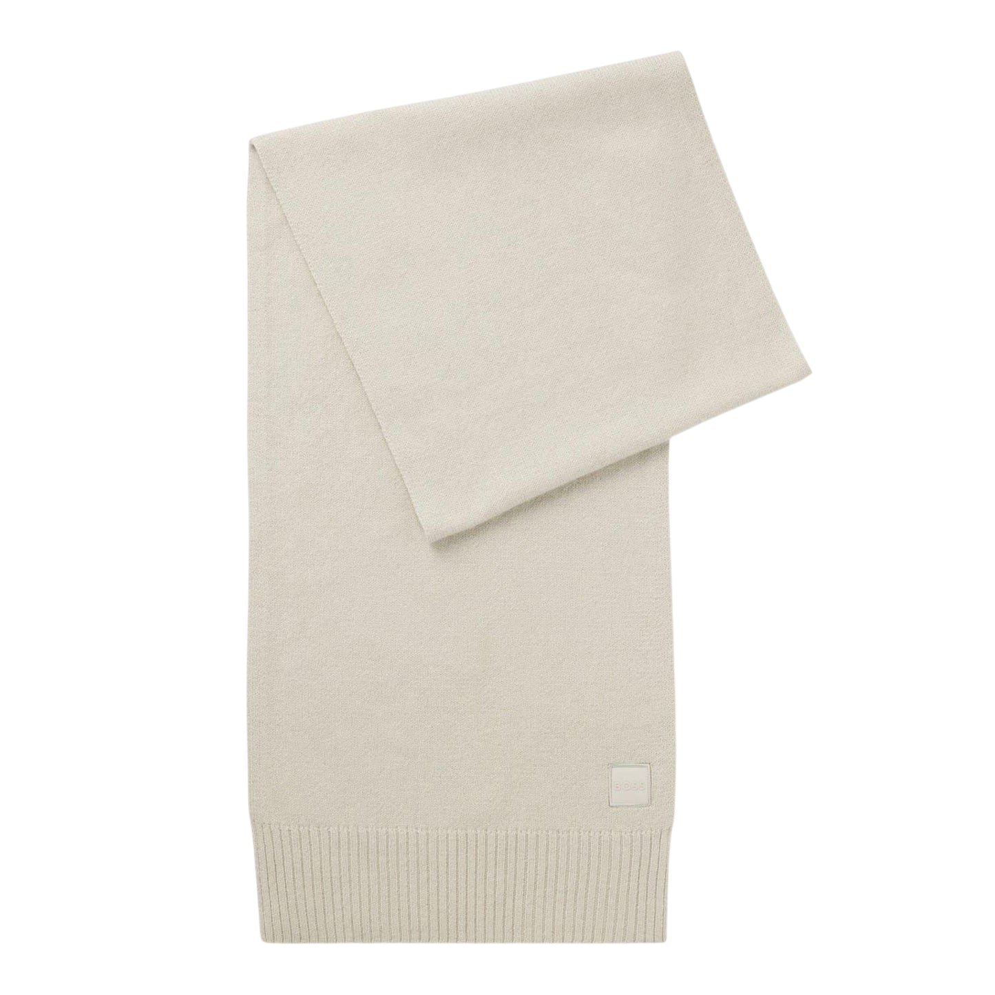Light Beige - Front - Boss Mens Logo Wool Ribbed Scarf