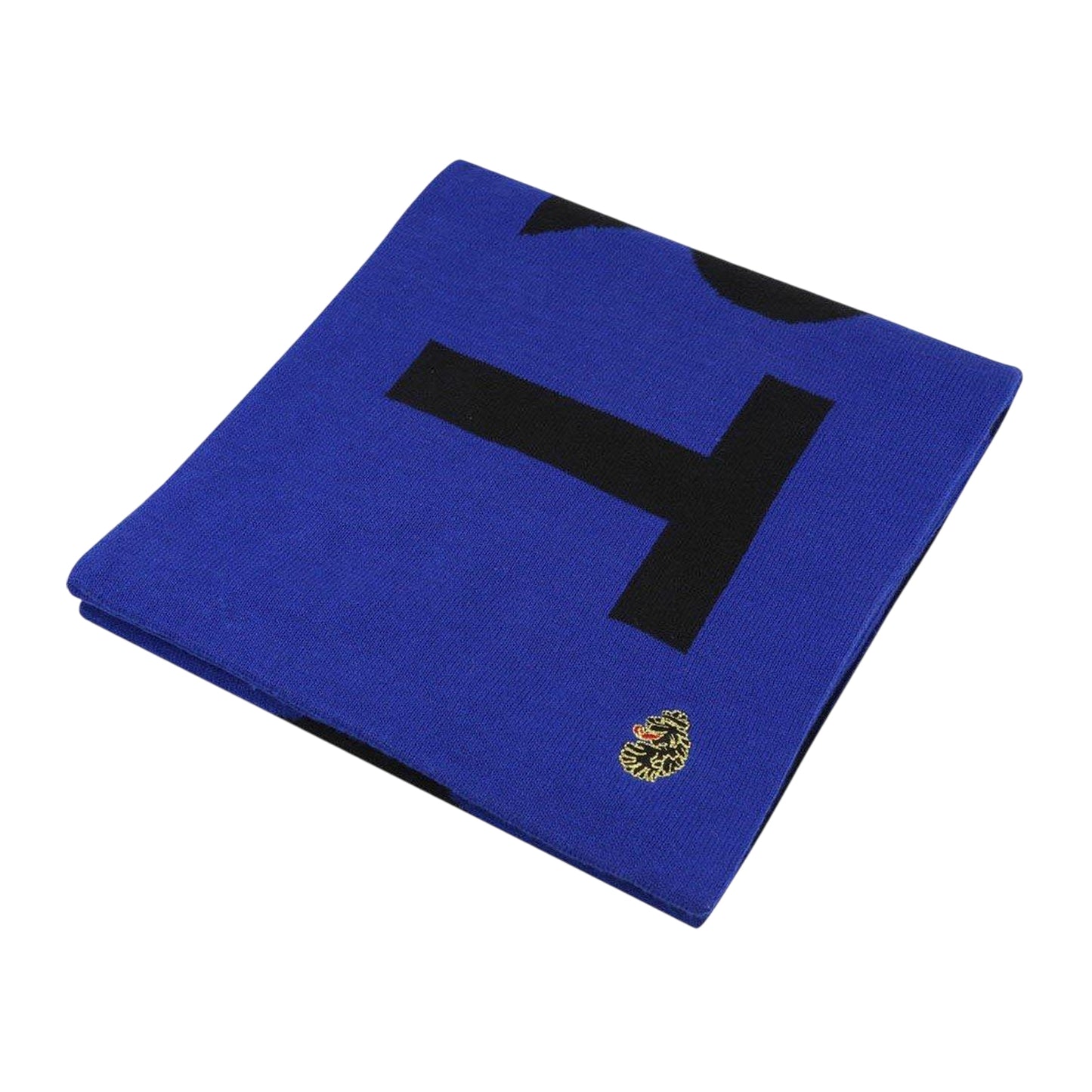 Dark Cobalt - Back - Luke Lettering Wool Knitted Scarf