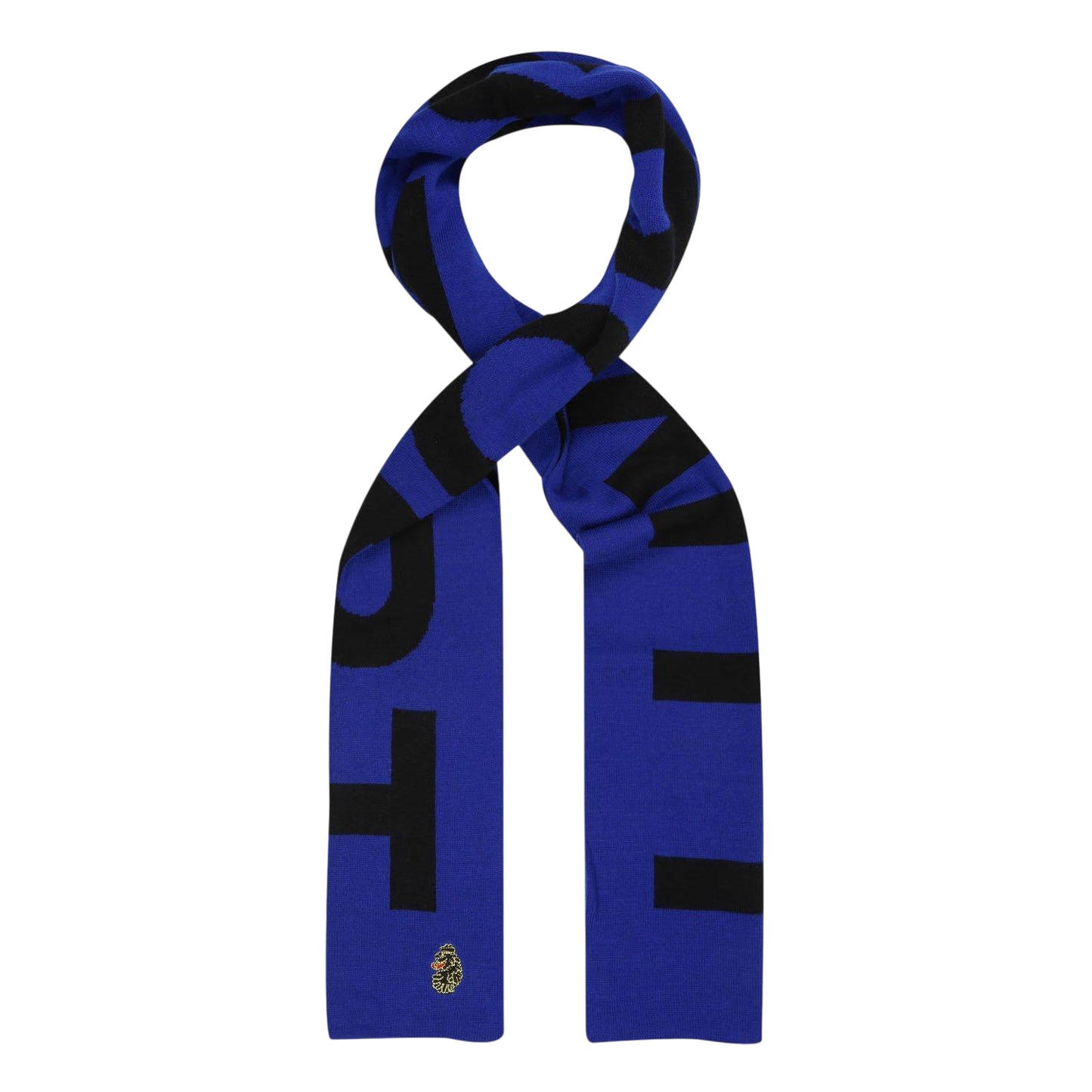Dark Cobalt - Front - Luke Lettering Wool Knitted Scarf