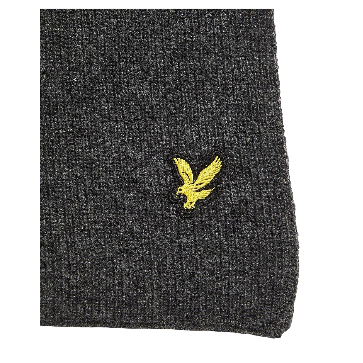 Grey - Side - Lyle & Scott Logo Lambswool Blend Ribbed Scarf