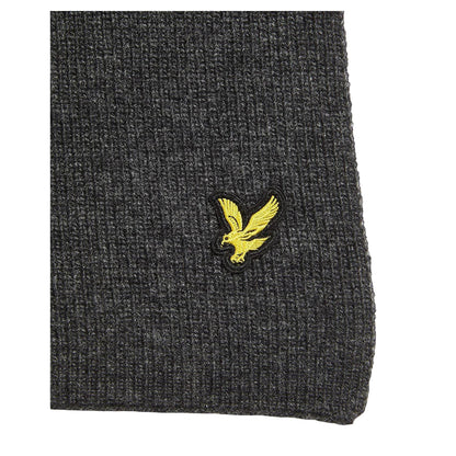 Grey - Side - Lyle & Scott Logo Lambswool Blend Ribbed Scarf