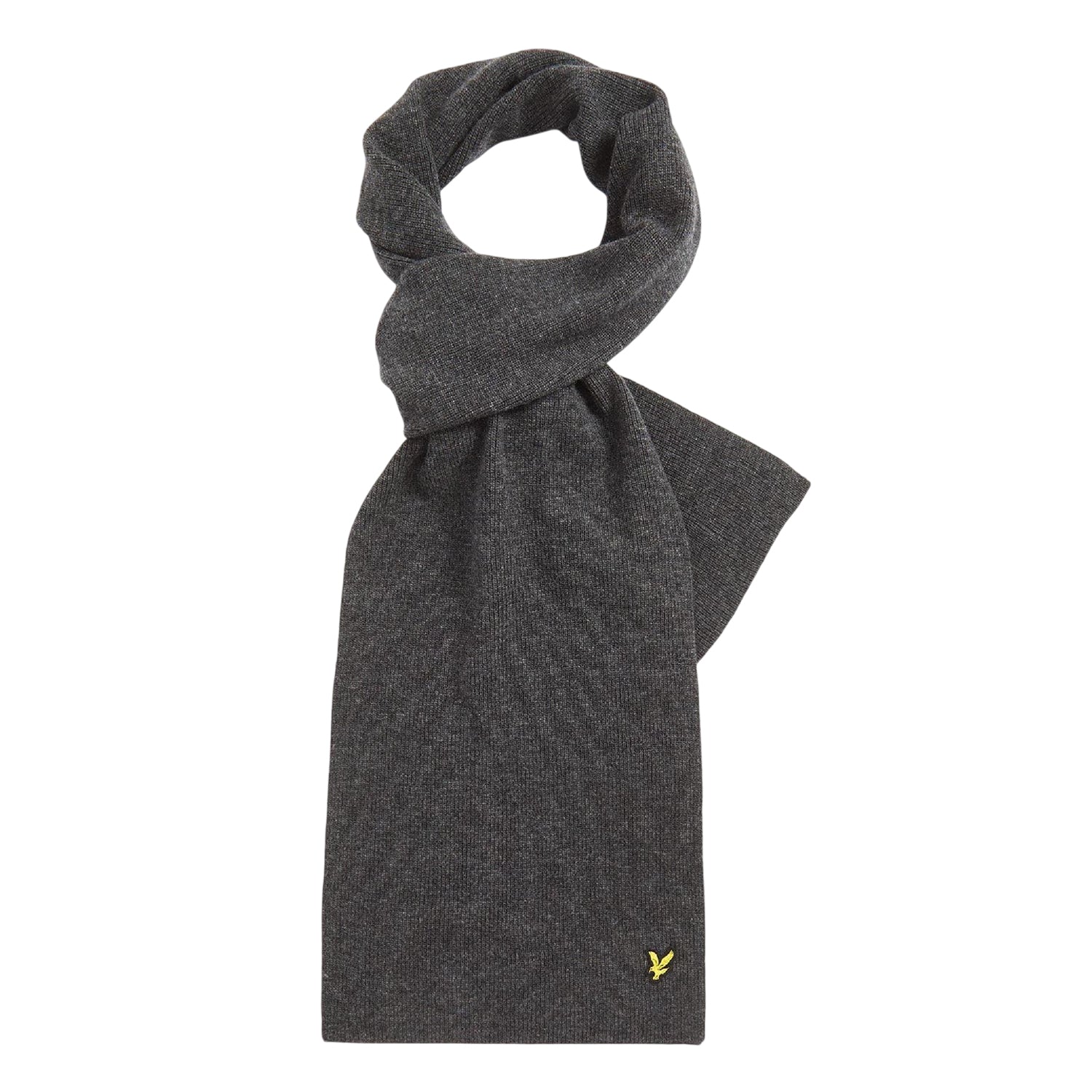 Grey - Front - Lyle & Scott Logo Lambswool Blend Ribbed Scarf