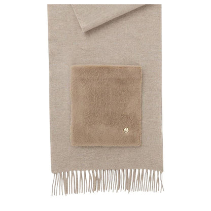 Brown - Back - Boss Tassel Wool Blend Patch Pocket Scarf