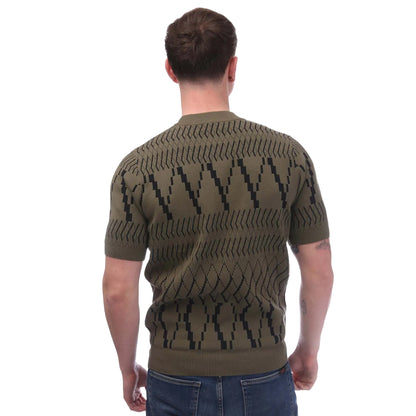 Green - Back - Fred Perry Mens Argyle Knitted Panelled T-Shirt