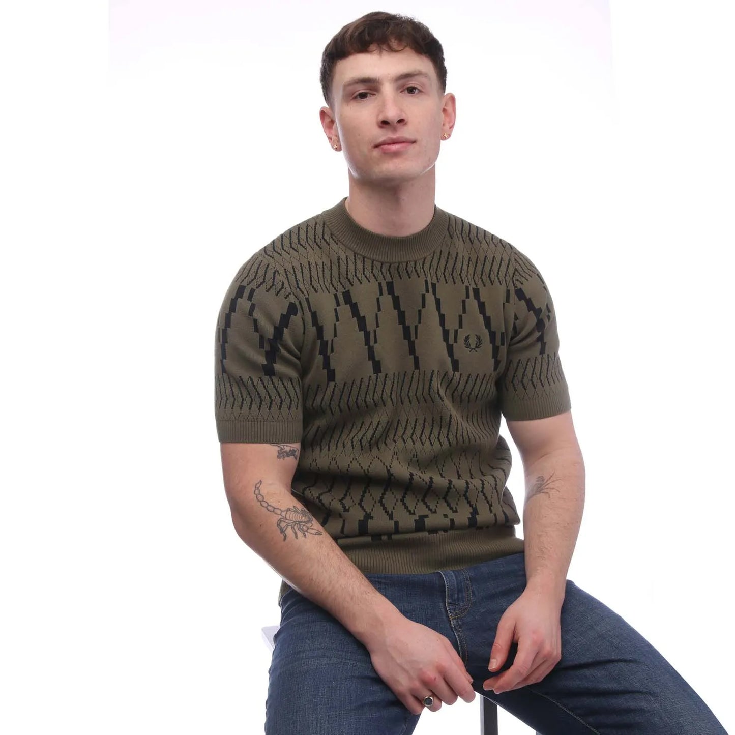 Green - Lifestyle - Fred Perry Mens Argyle Knitted Panelled T-Shirt