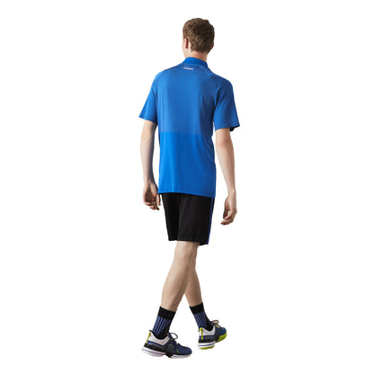 Blue - Back - Lacoste Mens Geometric Pattern Ultra Dry Polo Shirt