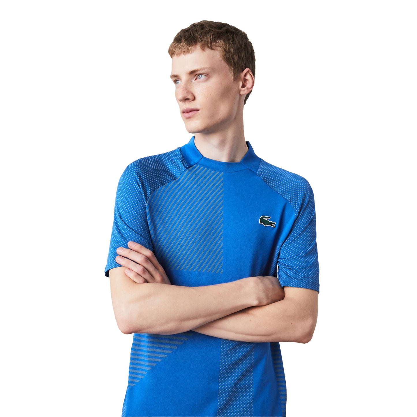 Blue - Side - Lacoste Mens Geometric Pattern Ultra Dry Polo Shirt