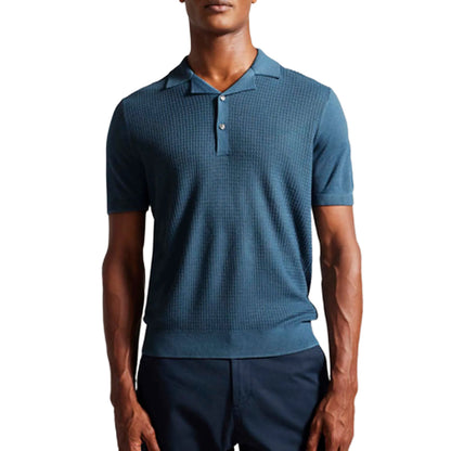 Teal - Side - Ted Baker Mens Adio Textured Polo Shirt