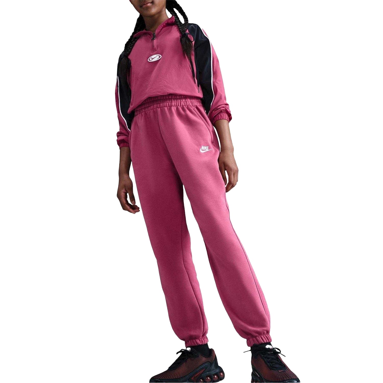 Beet - Front - Nike Girls Cotton Blend Jogging Bottoms