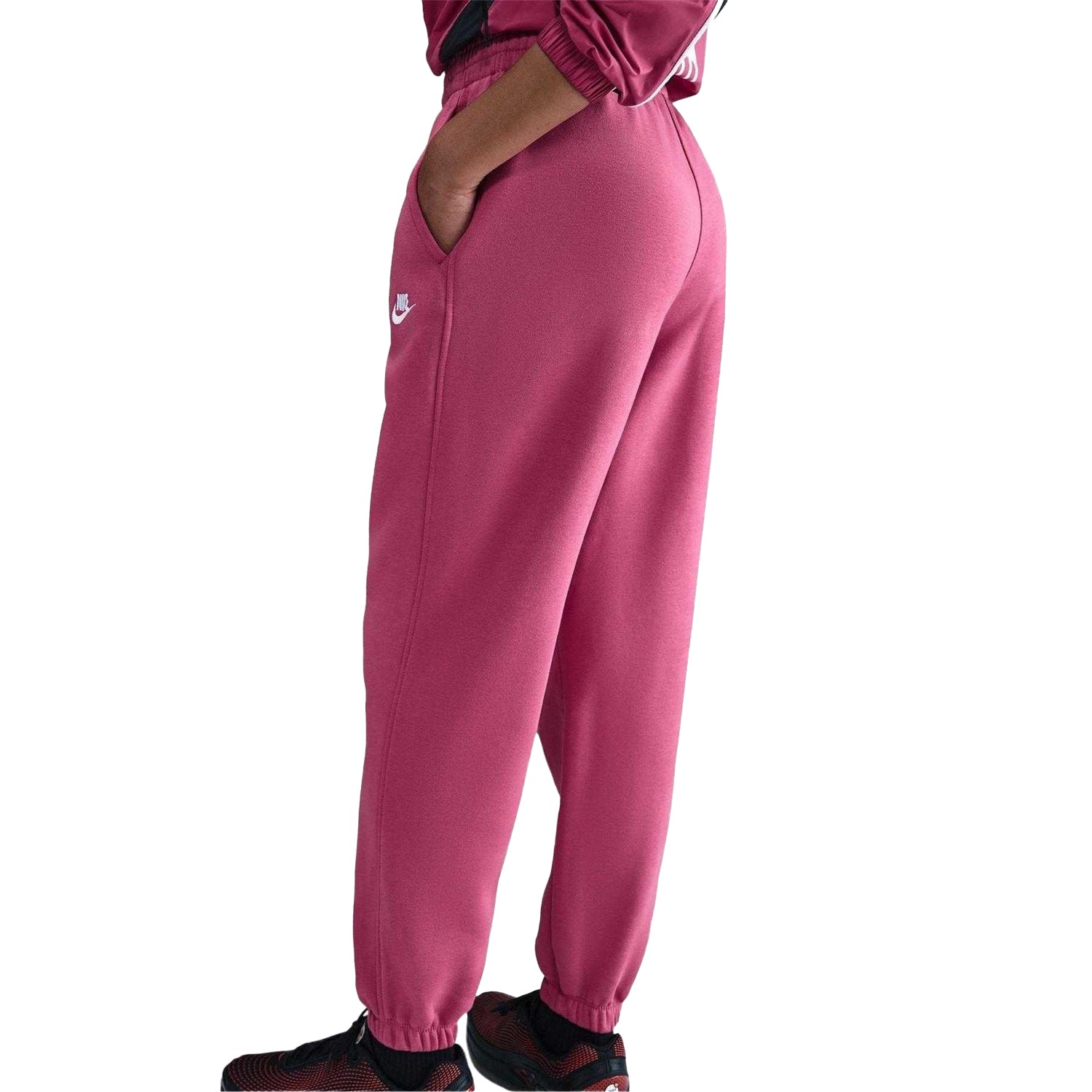Beet - Back - Nike Girls Cotton Blend Jogging Bottoms