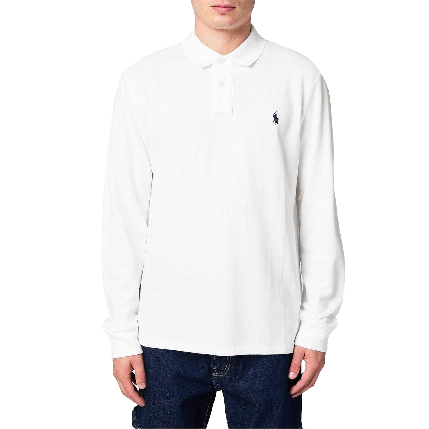White - Lifestyle - Ralph Lauren Mens Cotton Slim Long-Sleeved Polo Shirt