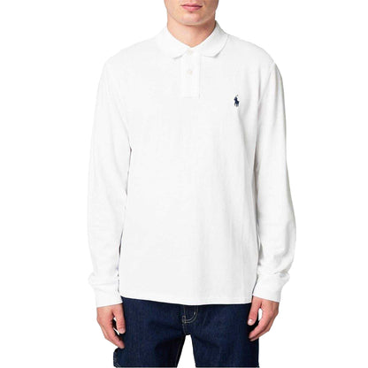White - Lifestyle - Ralph Lauren Mens Cotton Slim Long-Sleeved Polo Shirt