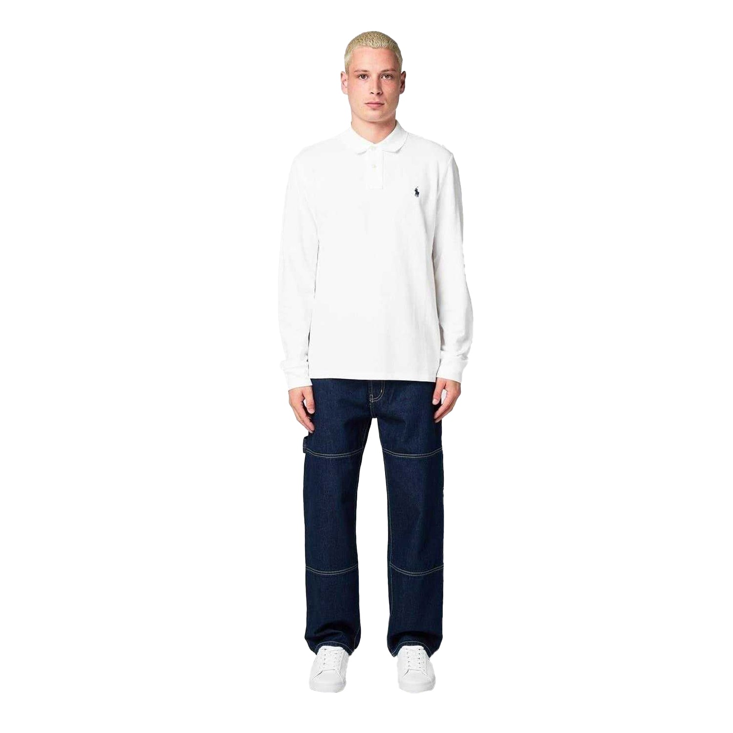 White - Pack Shot - Ralph Lauren Mens Cotton Slim Long-Sleeved Polo Shirt